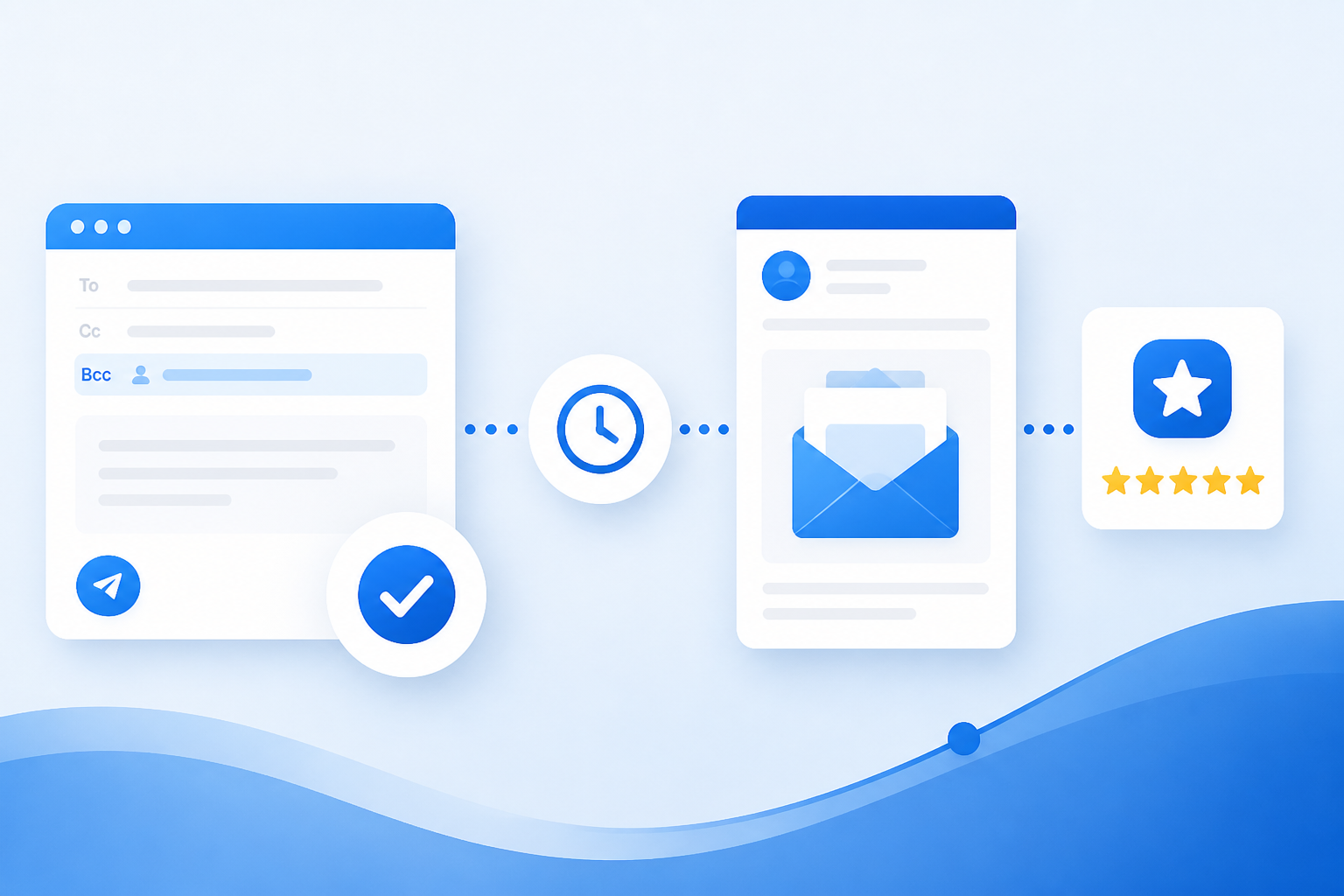 Illustration of an automated Google review request workflow triggered by a customer email BCC.
