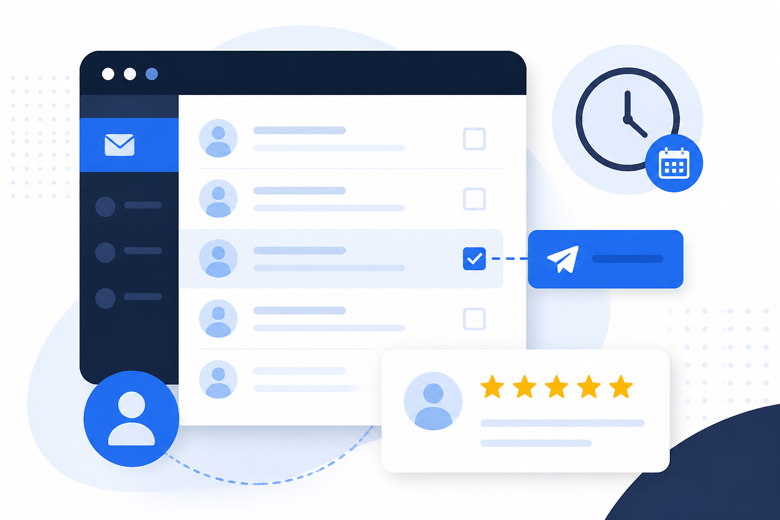 Graphic showing a manual Google review request being scheduled from a dashboard