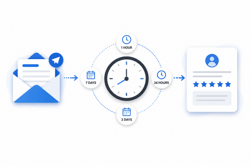 Illustration showing how businesses choose a delay before sending a Google review request