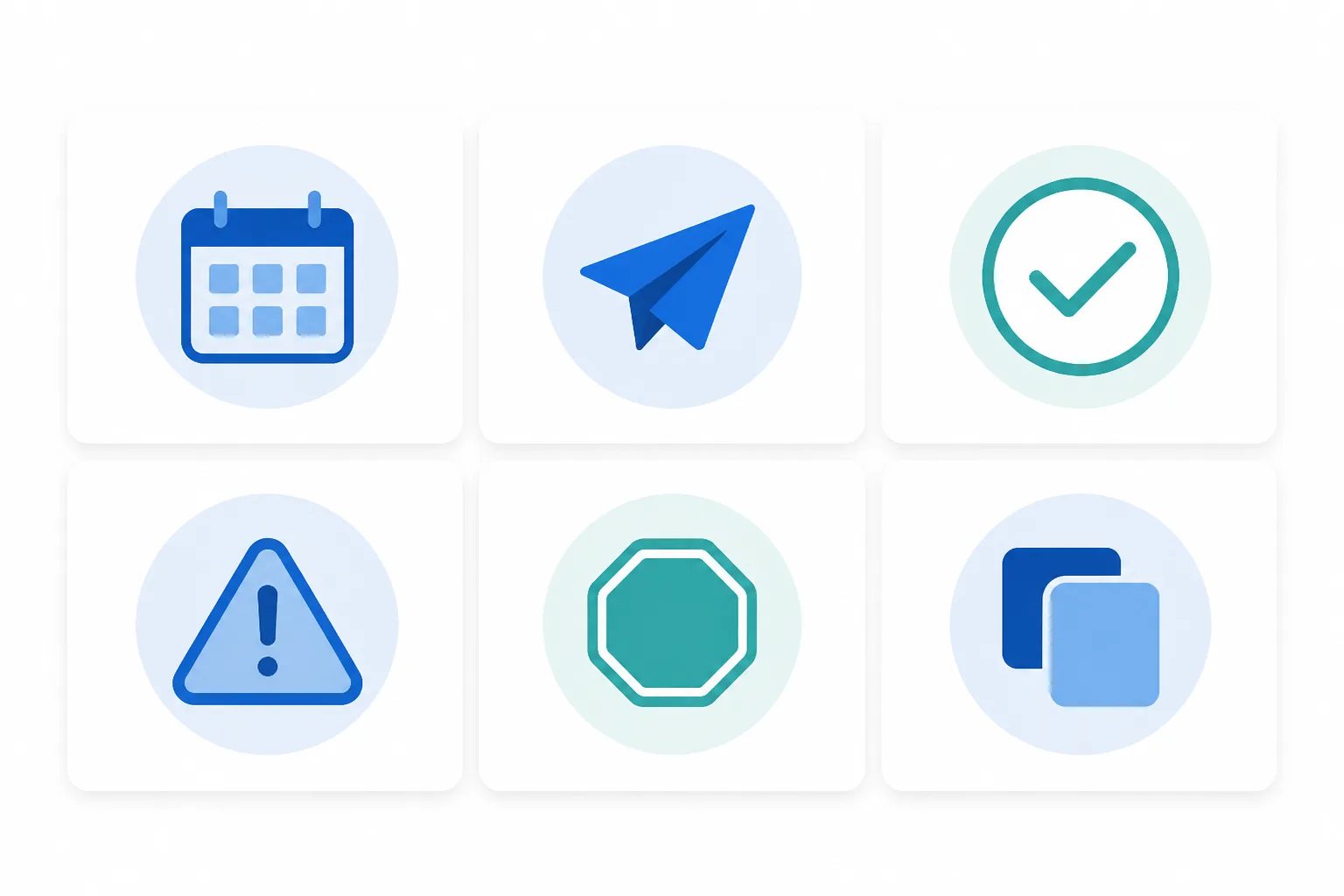 Activity dashboard concept with icons representing scheduled, sent, failed, cancelled, and duplicate review-request outcomes.