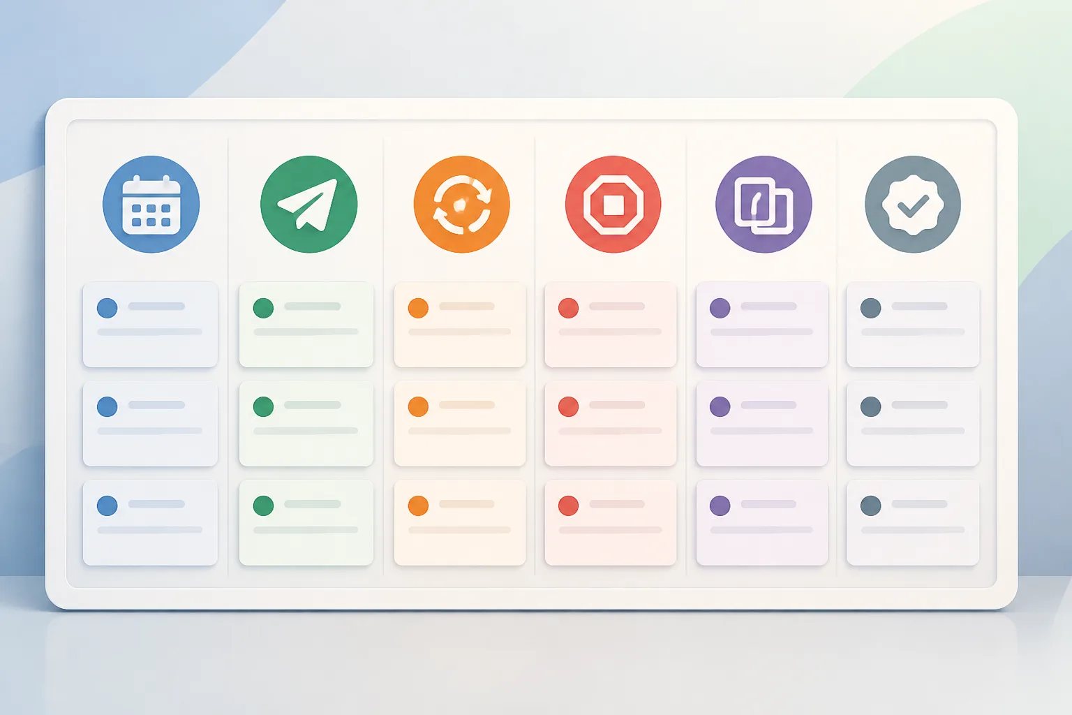 Illustration of request activity statuses represented by calendar, sent, retry, cancelled, duplicate, and verification icons.