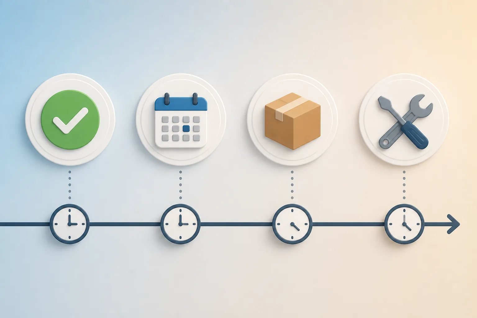 Graphic comparing short and longer delay windows for completed services, appointments, delivered products, and outcomes requiring more evaluation time.