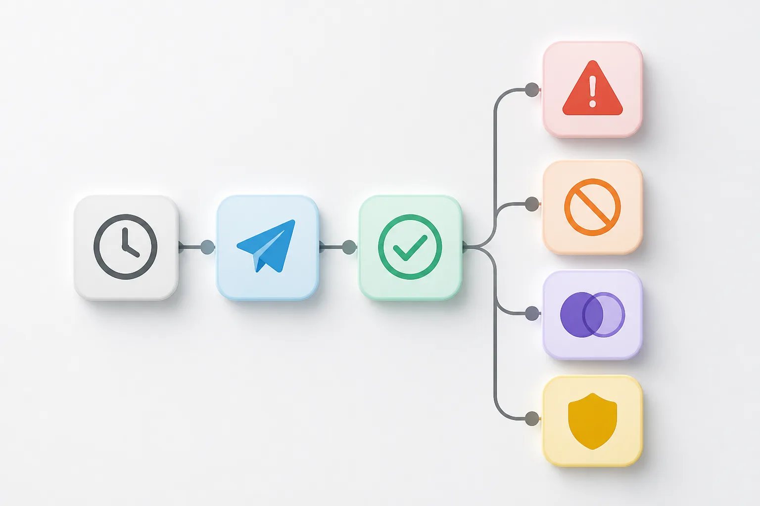 Graphic showing the possible stages and exceptions in a delayed review request workflow.