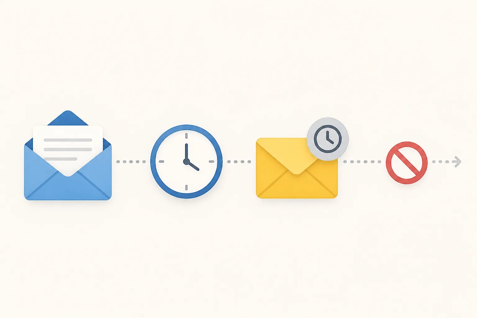 Illustration of a queued review request being stopped by an unsubscribe preference before it is delivered.