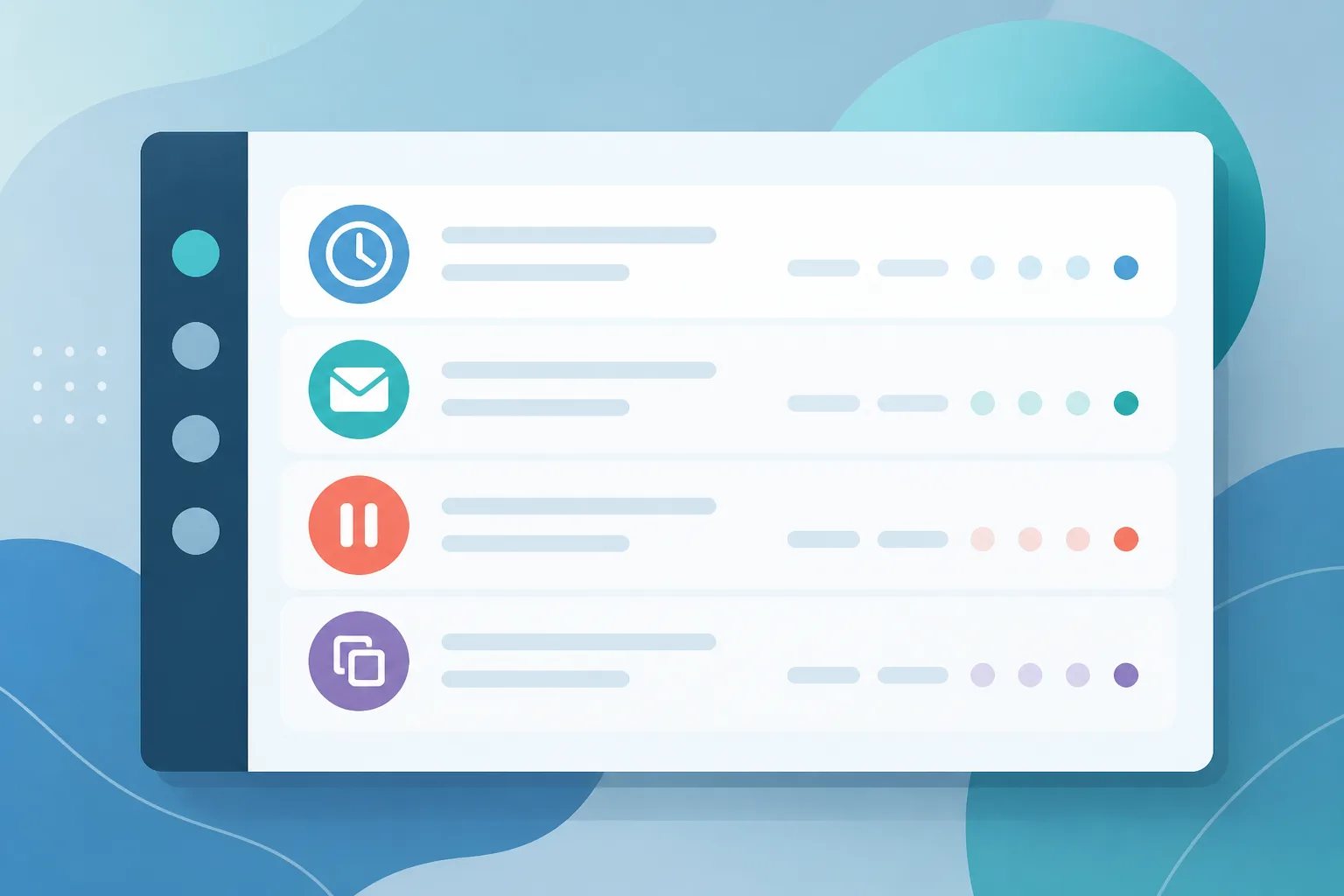 Illustration of review request activity indicators for scheduled, sent, cancelled, and duplicate outcomes.